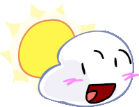 a cartoon of a cloud with a yellow sun behind it