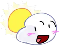 a cartoon of a cloud with a yellow sun behind it