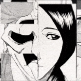a black and white drawing of a woman 's face with a smiley face