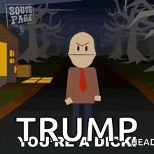 a cartoon of a man standing in front of a sign that says south park