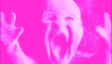 a baby is screaming in a pink background