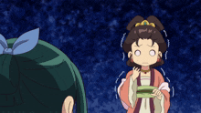 a cartoon of a girl with a bow in her hair