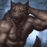 a painting of a werewolf with big muscles and a braid