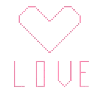 a pixel art heart with the word love below it