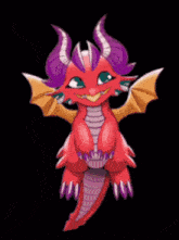 a red dragon with purple horns and wings is next to the words thank you