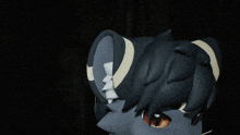 a close up of a furry character 's face with a black background