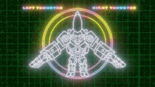 a neon sign of a robot with the words left thruster right thruster