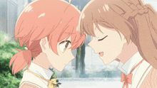 two anime girls are looking at each other and one has a ponytail