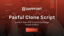 an ad for paxful clone script shows someone holding a cell phone