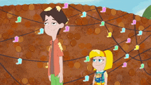 a cartoon of a boy and girl holding hands
