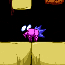 a pixel art drawing of a crab with a blue tail