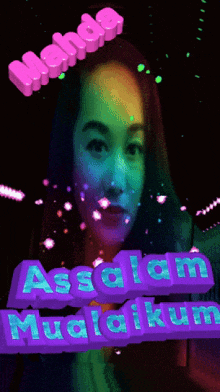 a woman 's face is behind a sign that says " assalamu '