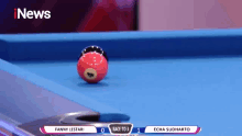 a pool table with a woman holding a cue and the words race to 3 on the bottom