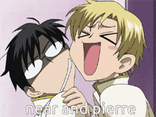 a couple of anime characters with near and pierre written in the bottom right corner
