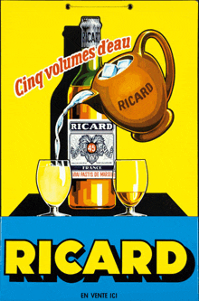 a bottle of ricard is being poured into a glass