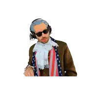 a man wearing headphones and a scarf has his finger to his mouth