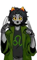 a cartoon drawing of a cat with a green shirt with a green snake on it