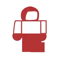 a red and white silhouette of a person with a box in their hands