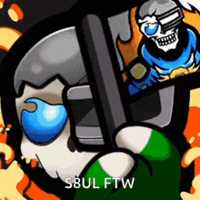 a cartoon of a skull holding a gun with the words s8ul ftw written below it