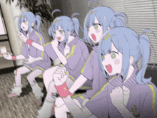 a group of anime girls are sitting in a row playing a video game