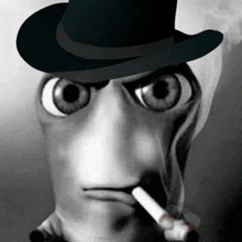 a cartoon character wearing a top hat and smoking a cigarette