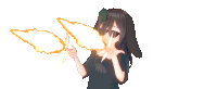 a girl with a bunny ear is blowing fire