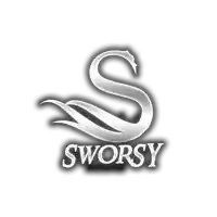 a logo for sworsy with a white swan