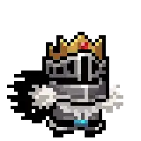 a pixel art of a knight with a crown on his head .