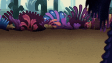 a cartoon drawing of a coral reef with colorful corals