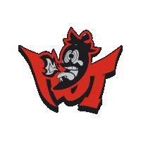 a red and black logo with a rooster and the letter w on it