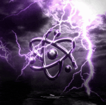 a purple lightning storm with a purple atom in the foreground