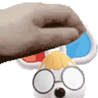 a pixel art of a person holding a stuffed animal with glasses on
