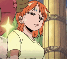 a close up of a cartoon character with a star behind her