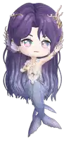 a mermaid with long purple hair and a fish tail