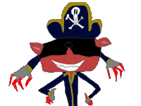 a cartoon drawing of a pirate with a skull and crossbones on his hat