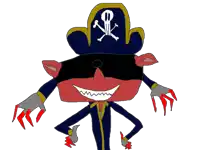a cartoon drawing of a pirate with a skull and crossbones on his hat