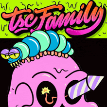 a cartoon drawing of a caterpillar with the word tsc family written above it