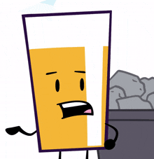 a cartoon drawing of a glass with a face and arms