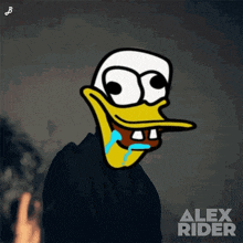 a drawing of a duck with alex rider written on the bottom