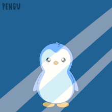 a blue and white penguin with the word pengu on the bottom left