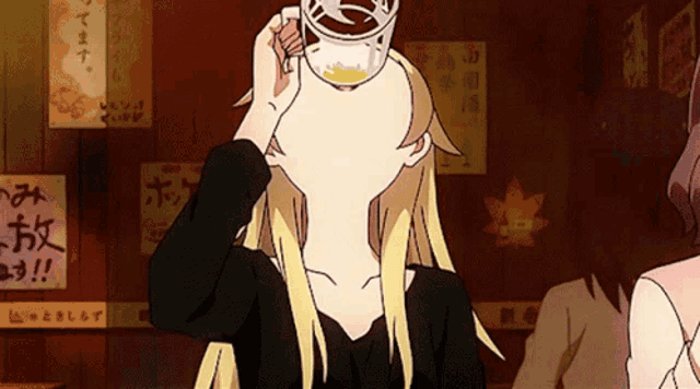anime drinking coffee from a cup that is on fire