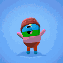 a cartoon character wearing a beanie and striped sweater
