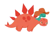 a cartoon drawing of a dinosaur with a cowboy hat on its back