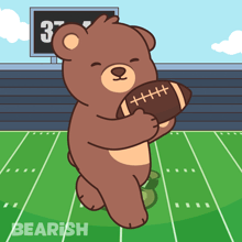 a cartoon of a bear holding a football with the number 37 behind it
