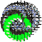 a group of people are standing in a circle with a green circle in the middle