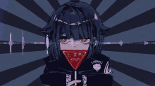 a girl with a stop sign on her face