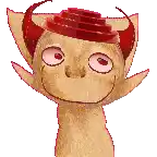 a cartoon monkey with horns and pink eyes