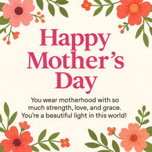 a mother 's day greeting card with flowers and leaves