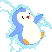 a blue and gray penguin is surrounded by lightning