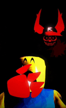 a cartoon character with red horns and the letter k on it